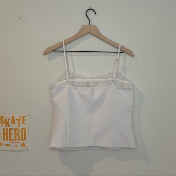 Zara White Fitted Corset Milkmaid Cropped Top with Lace Trim - Picture 11 of 12
